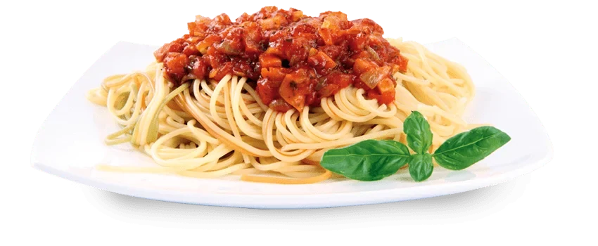 Spaghetti med köttfärssås och färsk basilika